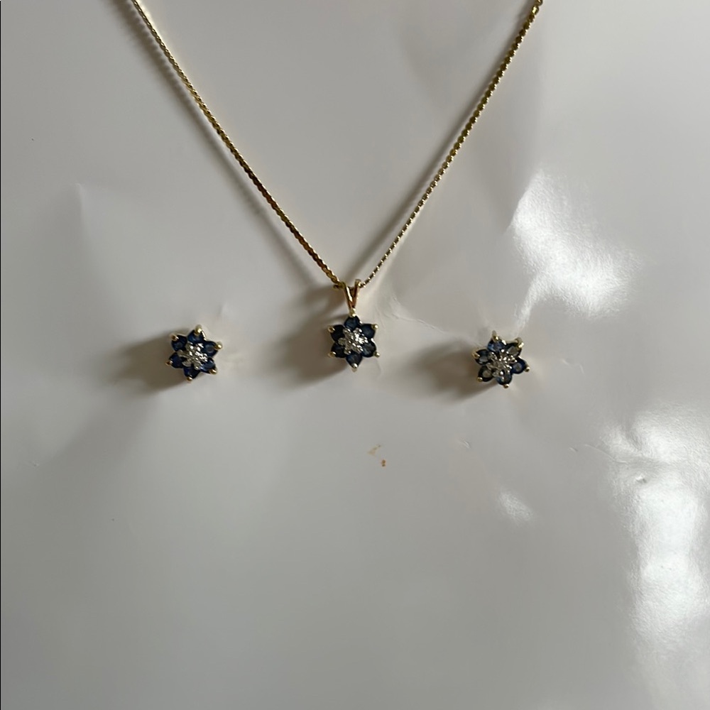 Sapphire and diamonds -Gold and Silver Jewelry Set